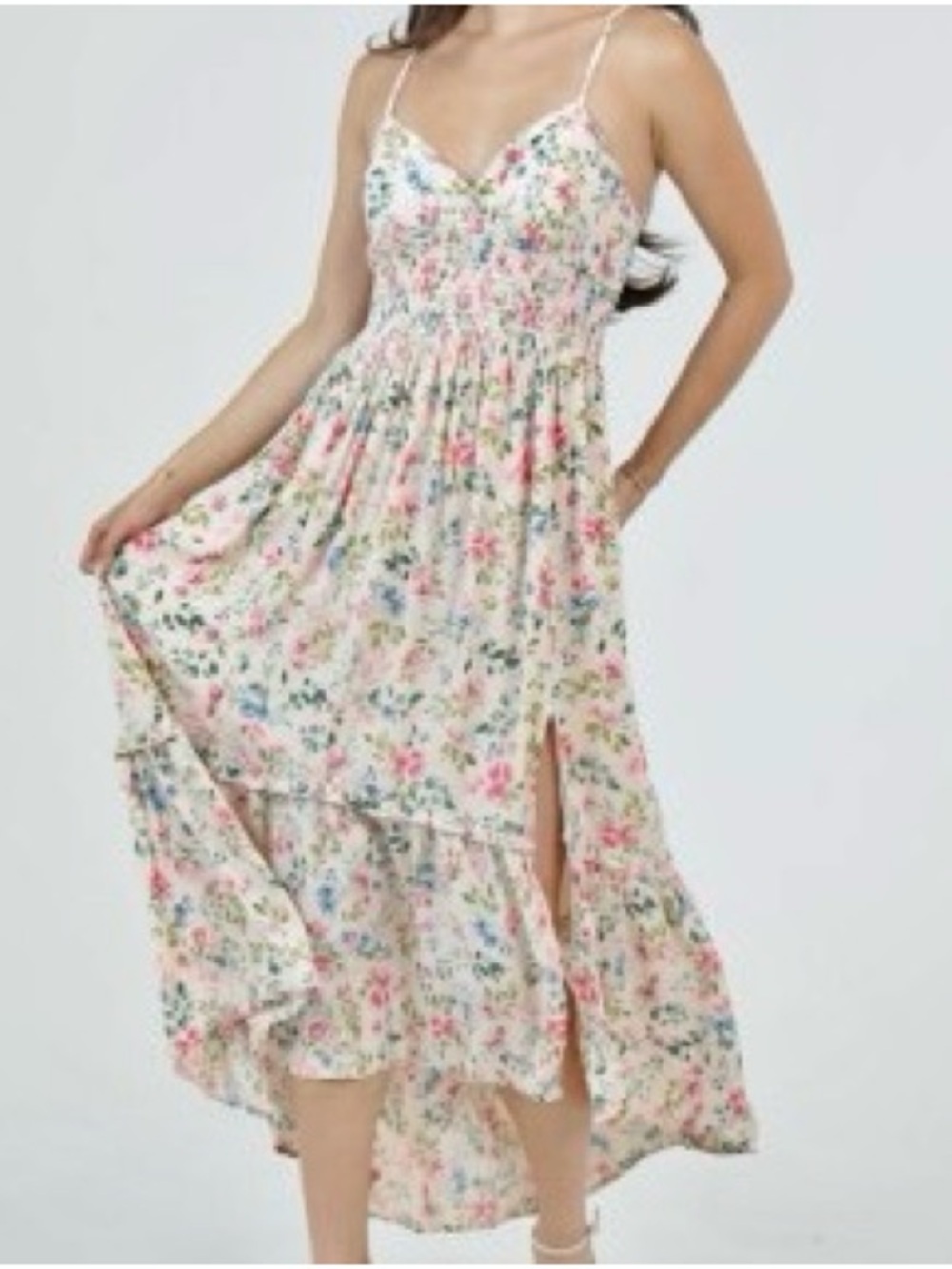 Sweetheart Neckline Lace Up Back Floral Maxi DresS